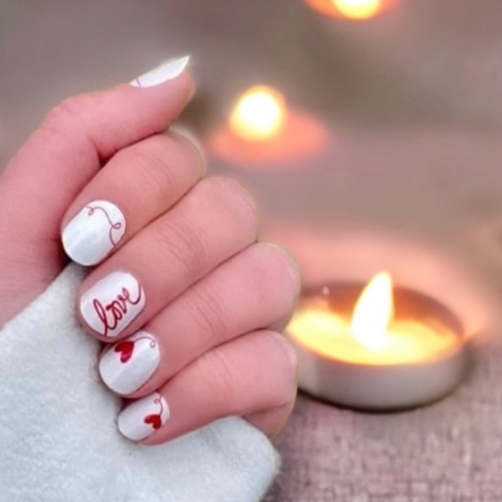 Color Street “Love Letter” creme finish of scribbled hearts & love nail strips
